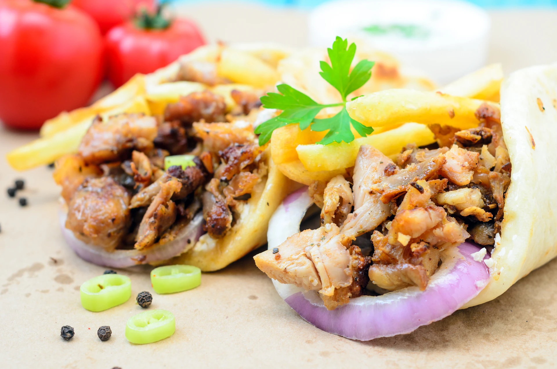 Chicken shawarma wraps with fries